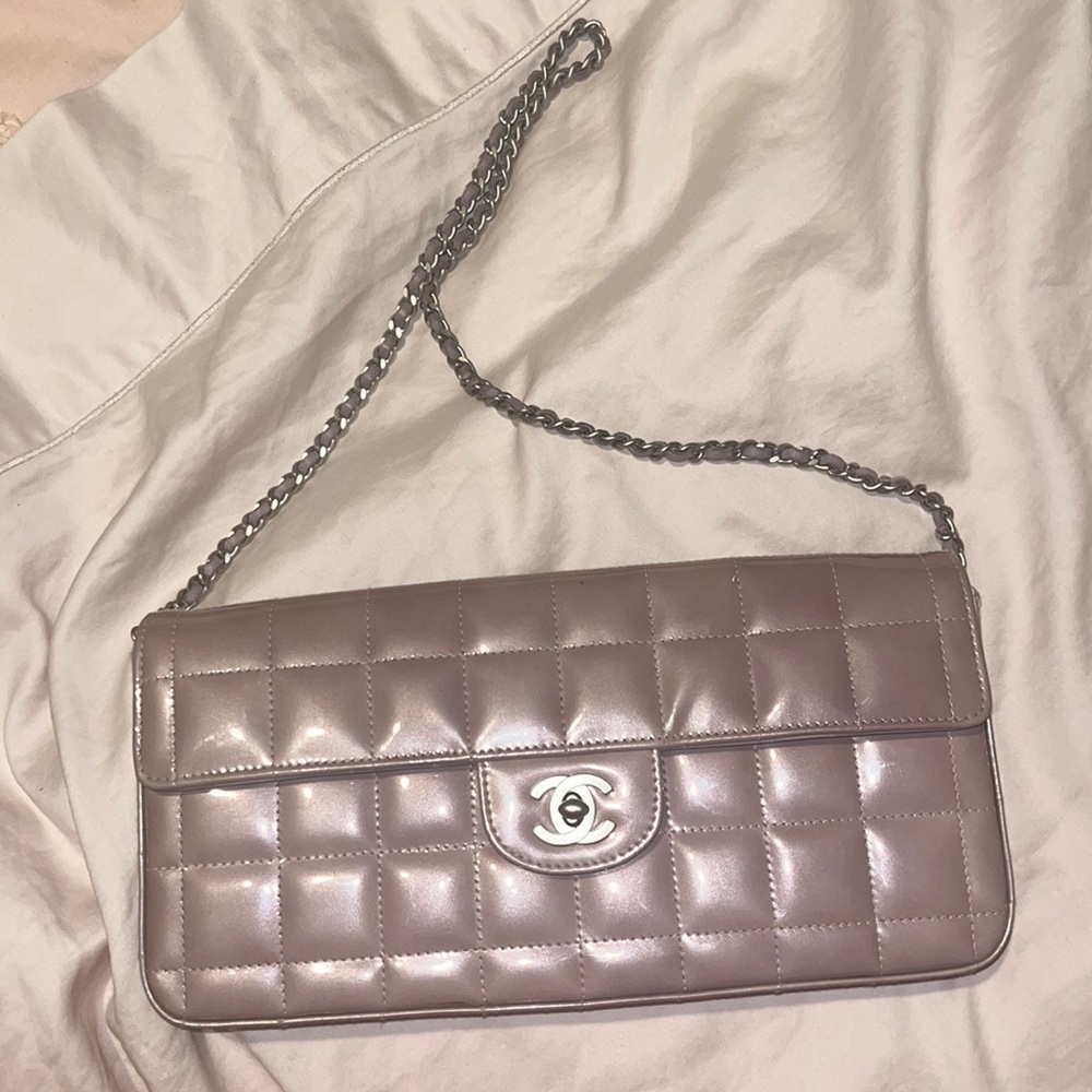Purple chanel chocolate bar bag